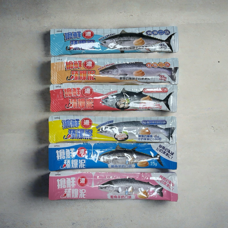 【貓找泥】搶鮮濃舔爆肉泥（鮪魚/鮭魚/干貝/鮑魚/鮪魚山羊奶/鮭魚山羊奶）15g-細節圖2