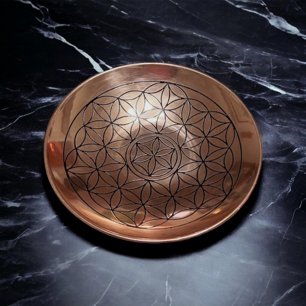 【生命之花 銅盤】裝飾 儀式感 實用 能量盤 供奉 擺件 水晶 鼠尾草 薰香爐 天使 圖騰 淨化 蠟燭【光之淨化】-細節圖2