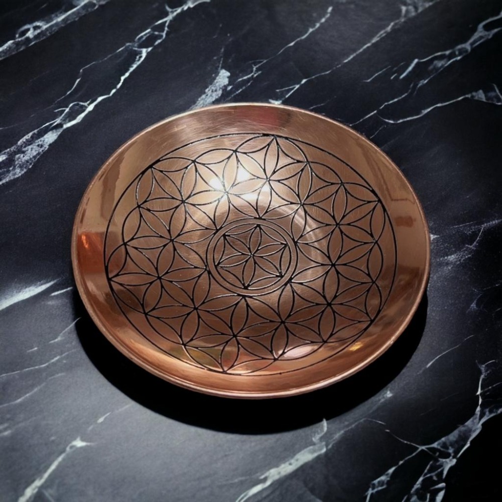 【生命之花 銅盤】裝飾 儀式感 實用 能量盤 供奉 擺件 水晶 鼠尾草 薰香爐 天使 圖騰 淨化 蠟燭【光之淨化】-細節圖4