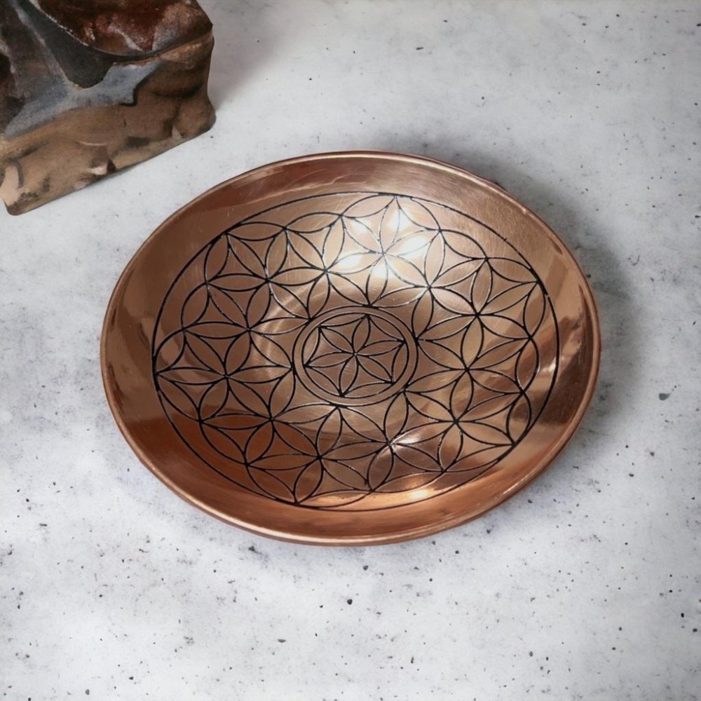 【生命之花 銅盤】裝飾 儀式感 實用 能量盤 供奉 擺件 水晶 鼠尾草 薰香爐 天使 圖騰 淨化 蠟燭【光之淨化】-細節圖5