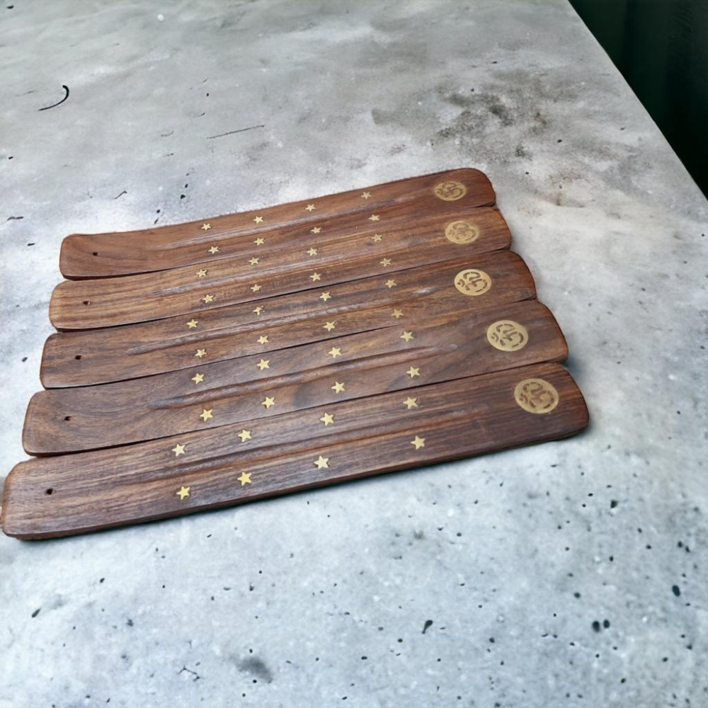 【木質線香板】印度純手工鑲銅 原木線香板 香具 點香板【光之淨化】-細節圖3