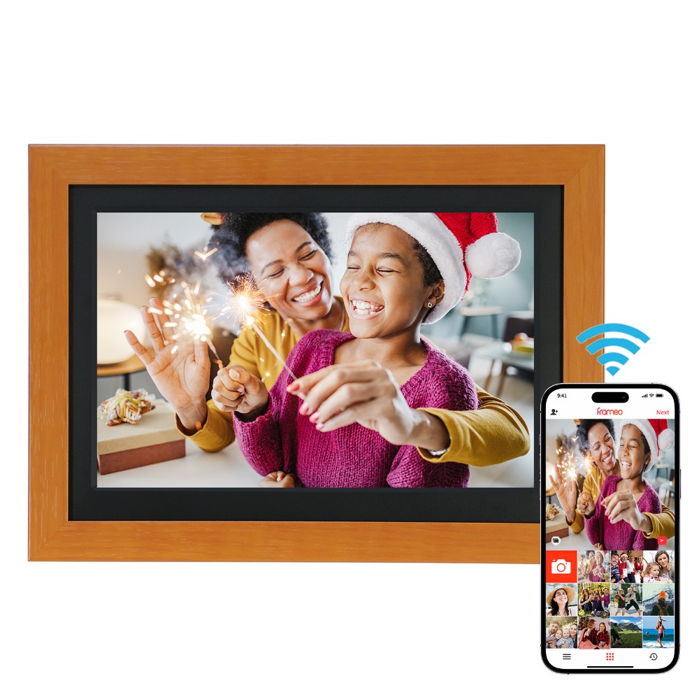 【meowgic喵星科技】台灣出貨數位雲相框 經典木框紋路 內建APP同步手機 數位相框 廣告機 父親節母親節 生日禮-規格圖1
