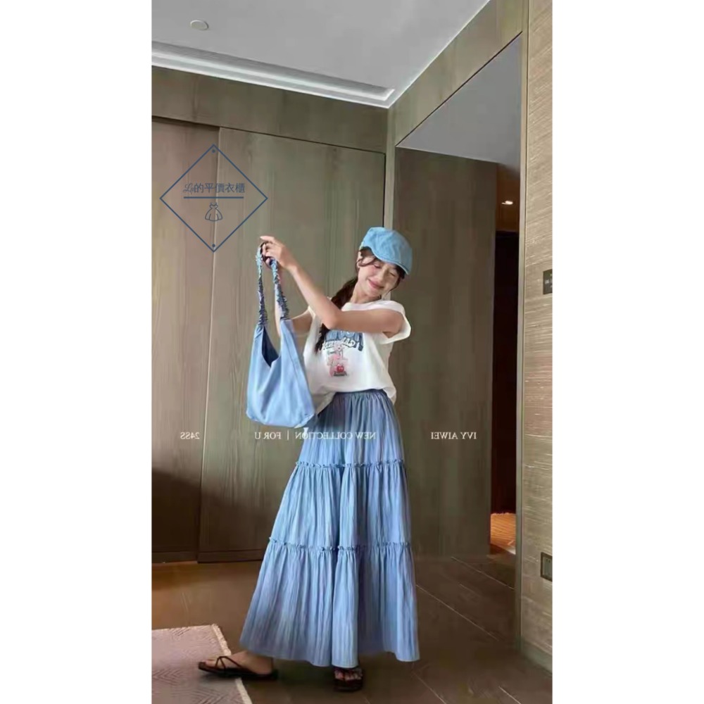 ❤️預購款✔️韓版設計二件式套裝小眾字母卡通印花上衣高腰半身長裙兩件套-細節圖2