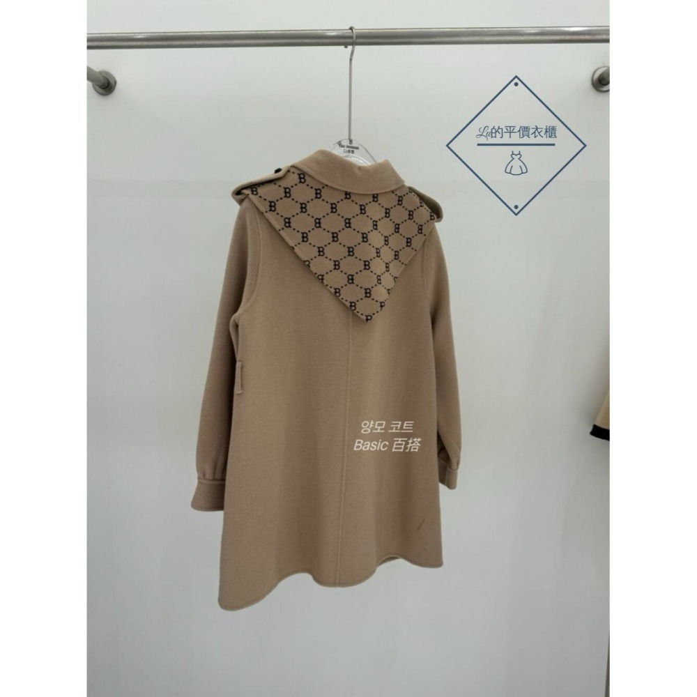 🌿Lu的平價衣櫃🌿現貨✔️超美😍韓標.高級感大口袋設計感正肩字母撞色羊毛外套(配可拆卸披肩)-細節圖3