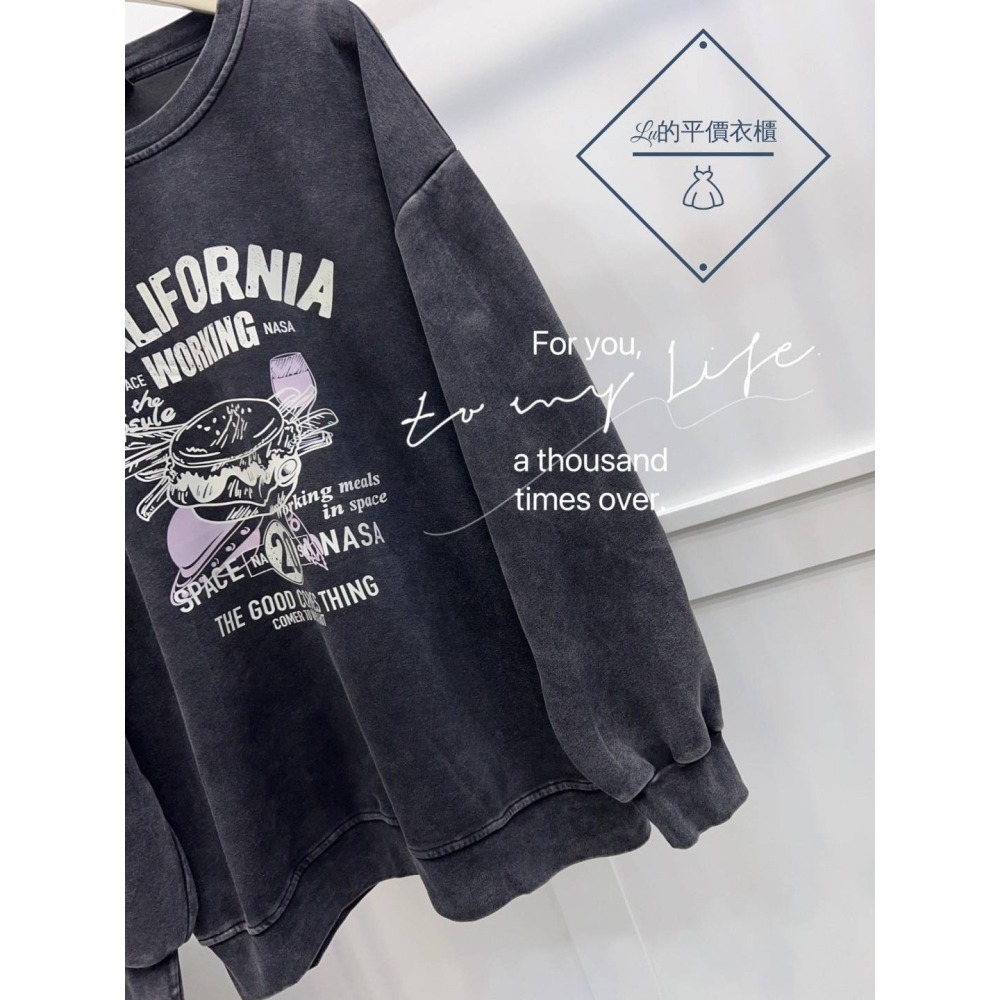 🌿Lu的平價衣櫃🌿現貨6325e✔️美式復古印圖質感水洗棉大學T#衛衣#百搭#減齡#大學T#美式#水洗-細節圖4