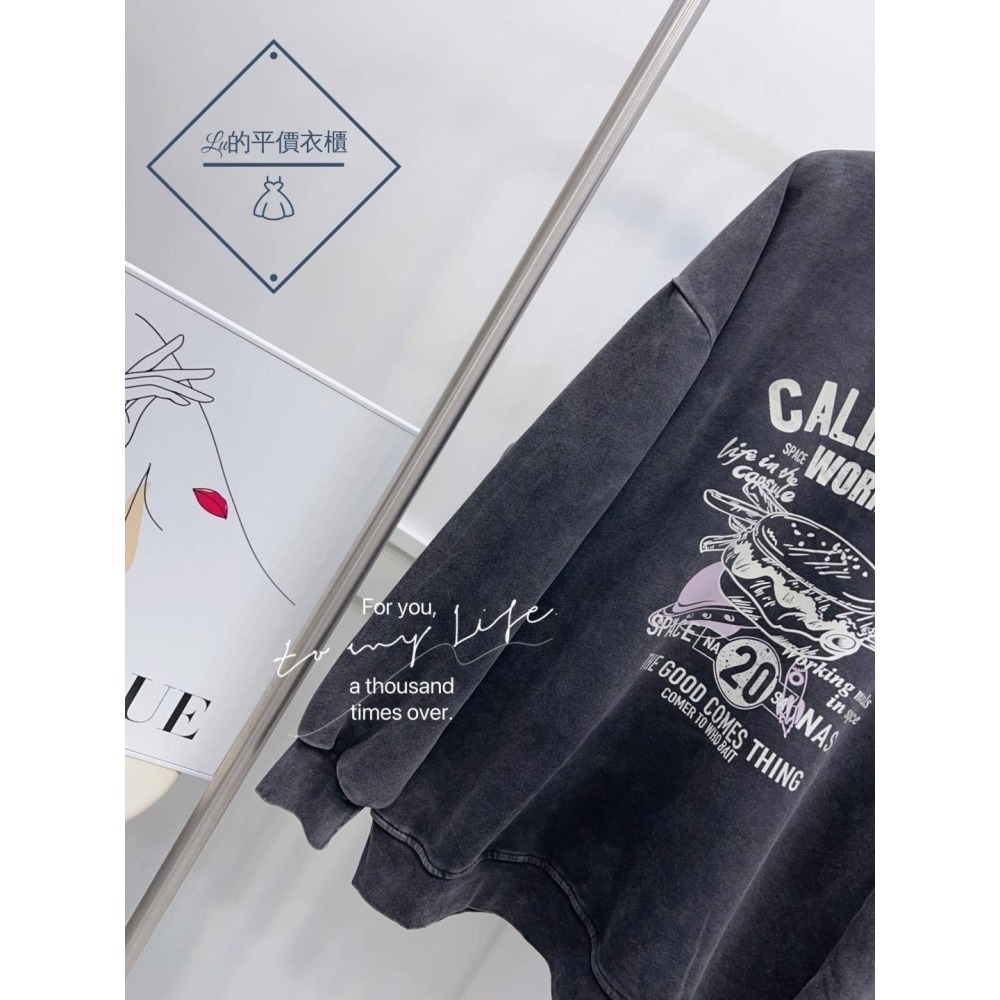 🌿Lu的平價衣櫃🌿現貨6325e✔️美式復古印圖質感水洗棉大學T#衛衣#百搭#減齡#大學T#美式#水洗-細節圖5