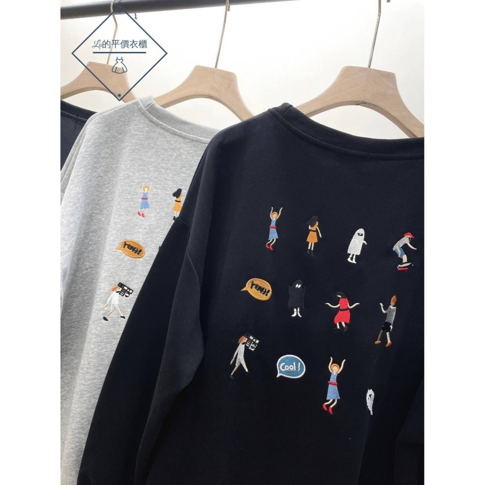 🌿Lu的平價衣櫃🌿現貨H1502✔️韓系簡約休閒刺繡小圖俏皮長袖大學Tee#衛衣#百搭#休閒#簡約#大學T#減齡-細節圖5
