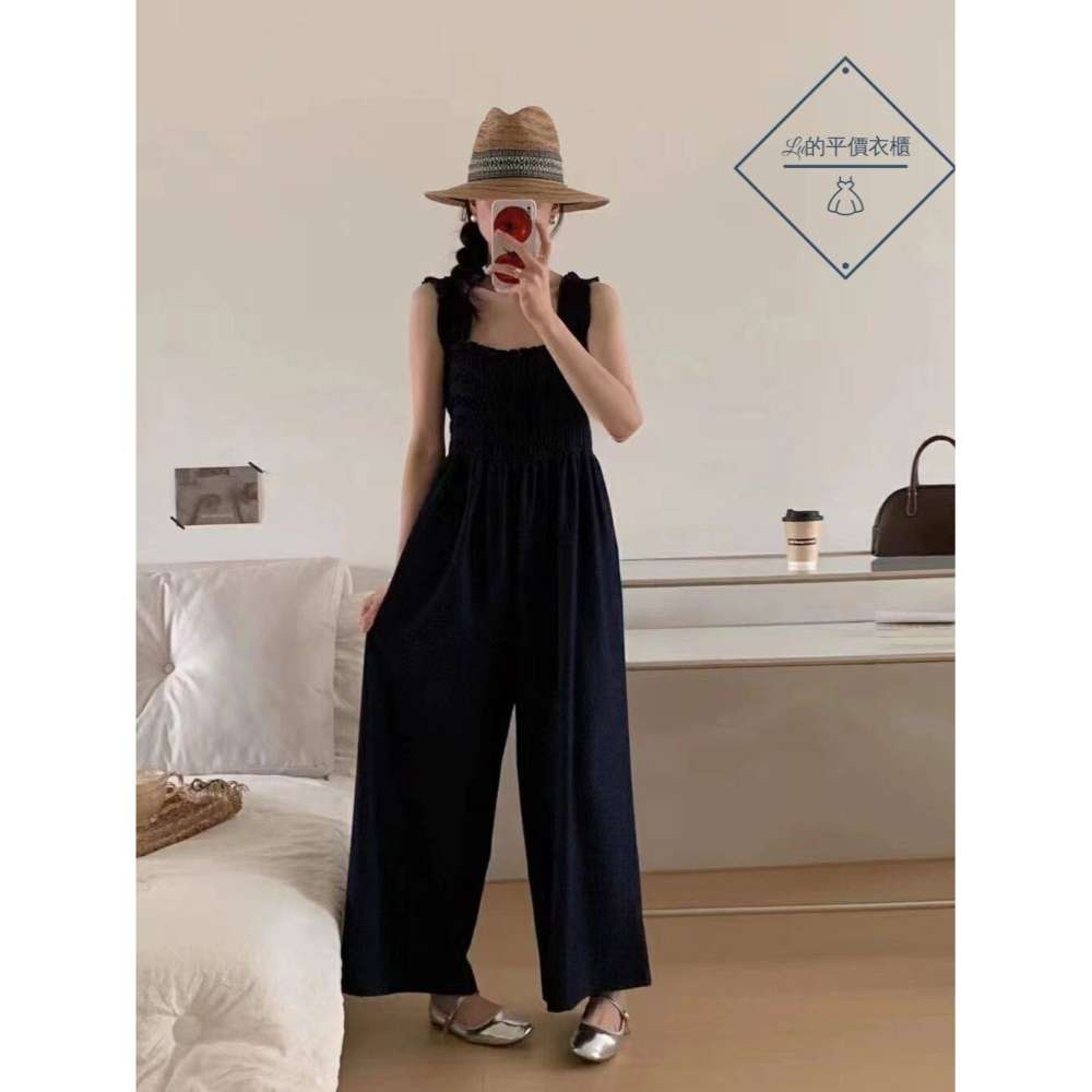 🌿Lu的平價衣櫃🌿現貨✔️韓系甜美皺摺設計牛仔吊帶褲軟牛仔連身褲#連身褲#吊帶褲#軟牛仔#木耳邊#甜美#收腰#顯瘦-細節圖2