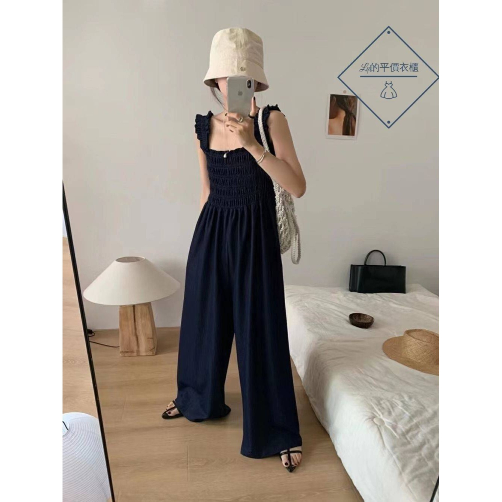 🌿Lu的平價衣櫃🌿現貨✔️韓系甜美皺摺設計牛仔吊帶褲軟牛仔連身褲#連身褲#吊帶褲#軟牛仔#木耳邊#甜美#收腰#顯瘦-細節圖3