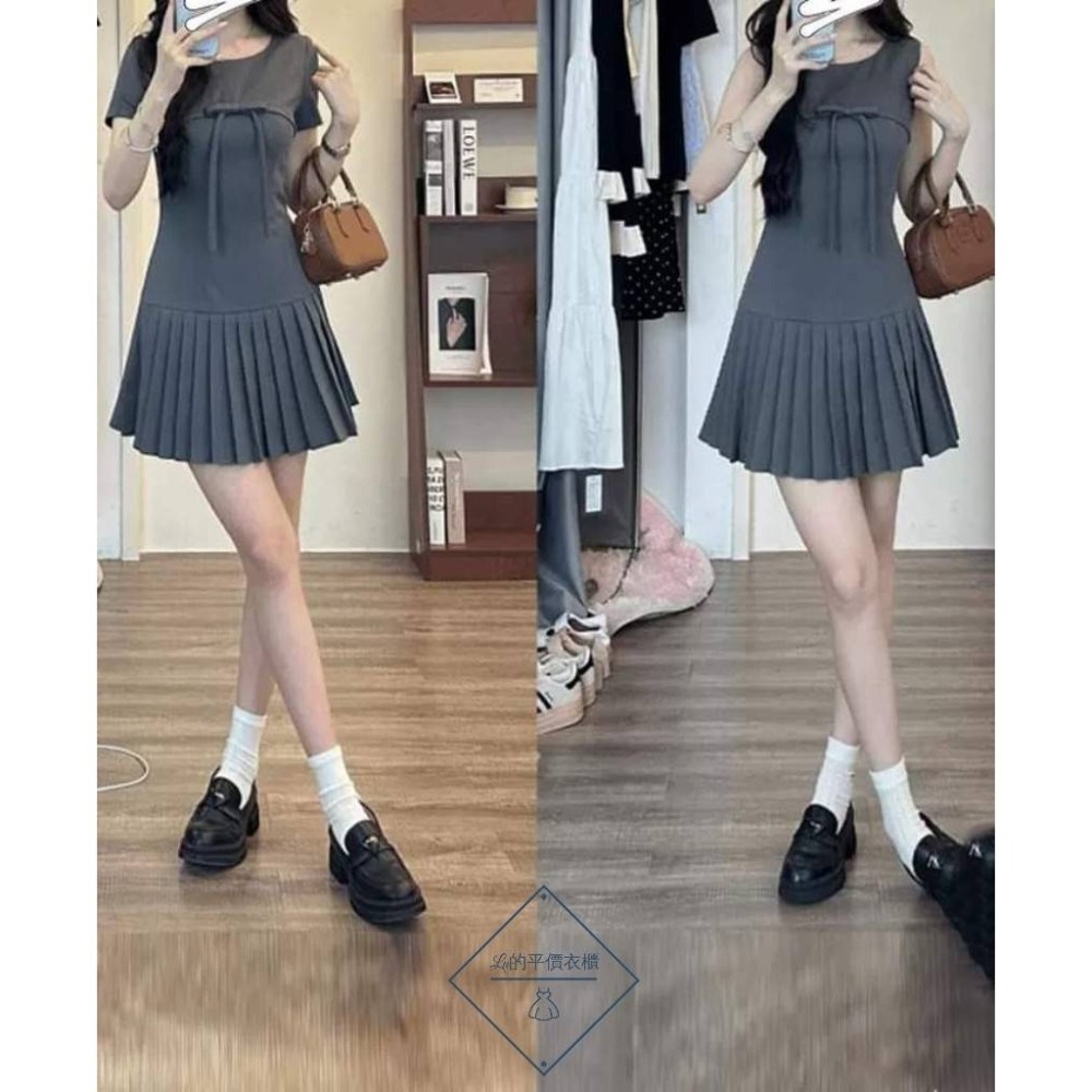 🌿Lu的平價衣櫃🌿現貨（短袖款）✔️韓劇財閥千金Miu系小香風蝴蝶結短裙#短洋#質感#韓劇#千金#減齡#學院風#洋裝-細節圖2