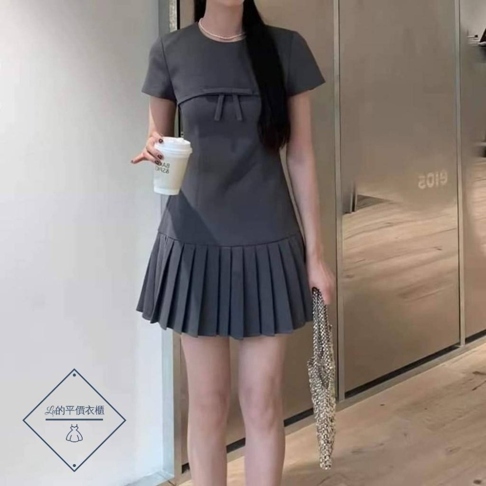 🌿Lu的平價衣櫃🌿現貨（短袖款）✔️韓劇財閥千金Miu系小香風蝴蝶結短裙#短洋#質感#韓劇#千金#減齡#學院風#洋裝-細節圖3