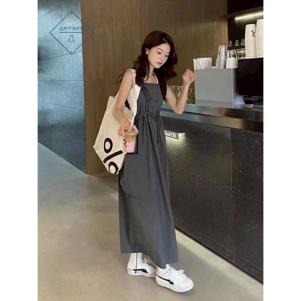🌿Lu的平價衣櫃🌿🌸現貨A04-17-6675-36✔️韓國網紅爆款.顯瘦遮肉工裝吊帶裙兩件式#吊帶裙#工裝裙-細節圖2