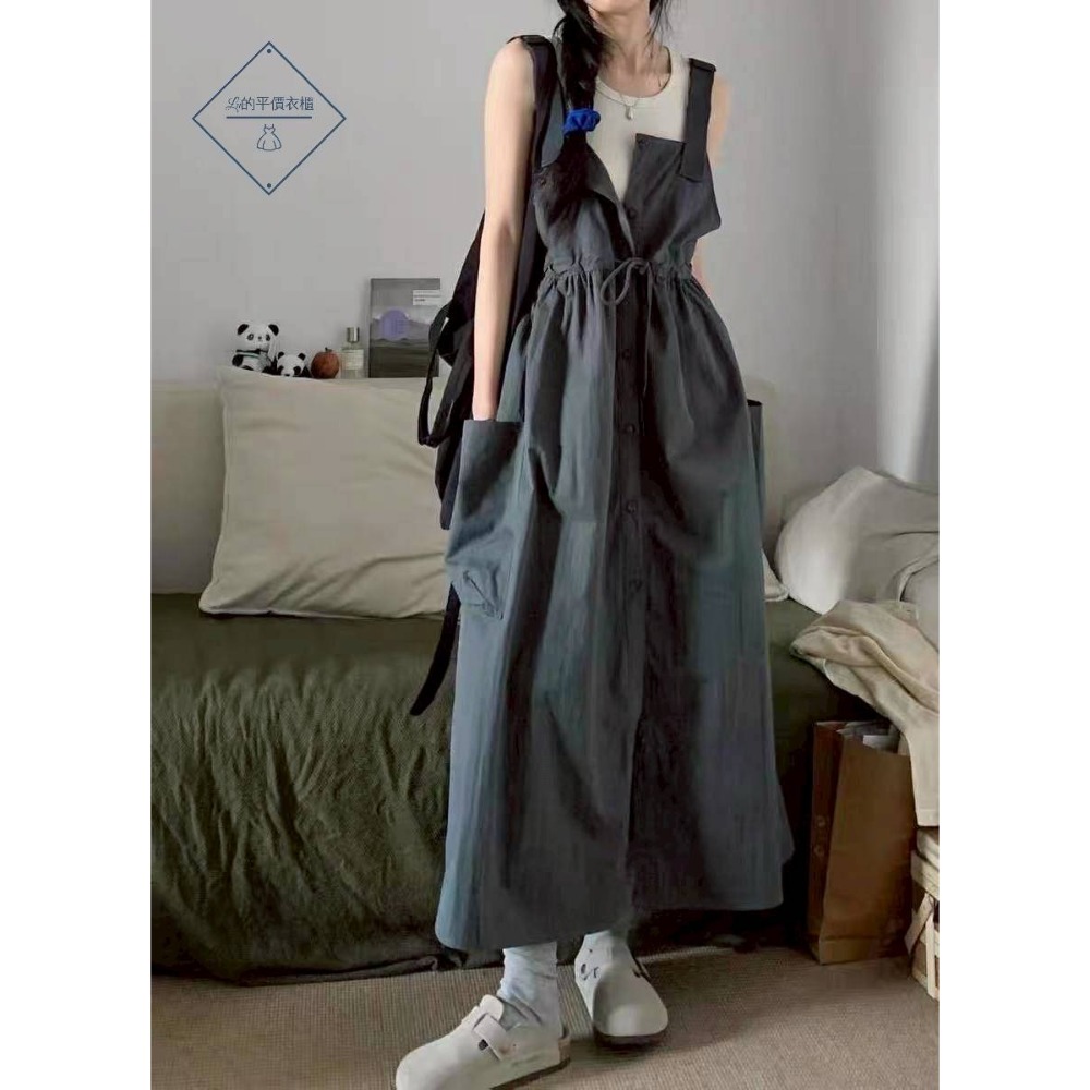 🌿Lu的平價衣櫃🌿🌸現貨A04-17-6675-36✔️韓國網紅爆款.顯瘦遮肉工裝吊帶裙兩件式#吊帶裙#工裝裙-細節圖4