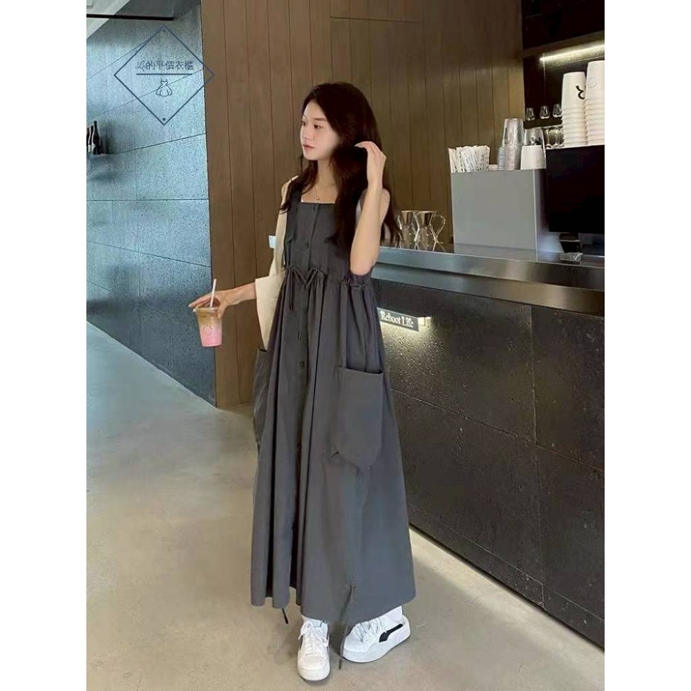 🌿Lu的平價衣櫃🌿🌸現貨A04-17-6675-36✔️韓國網紅爆款.顯瘦遮肉工裝吊帶裙兩件式#吊帶裙#工裝裙-細節圖7