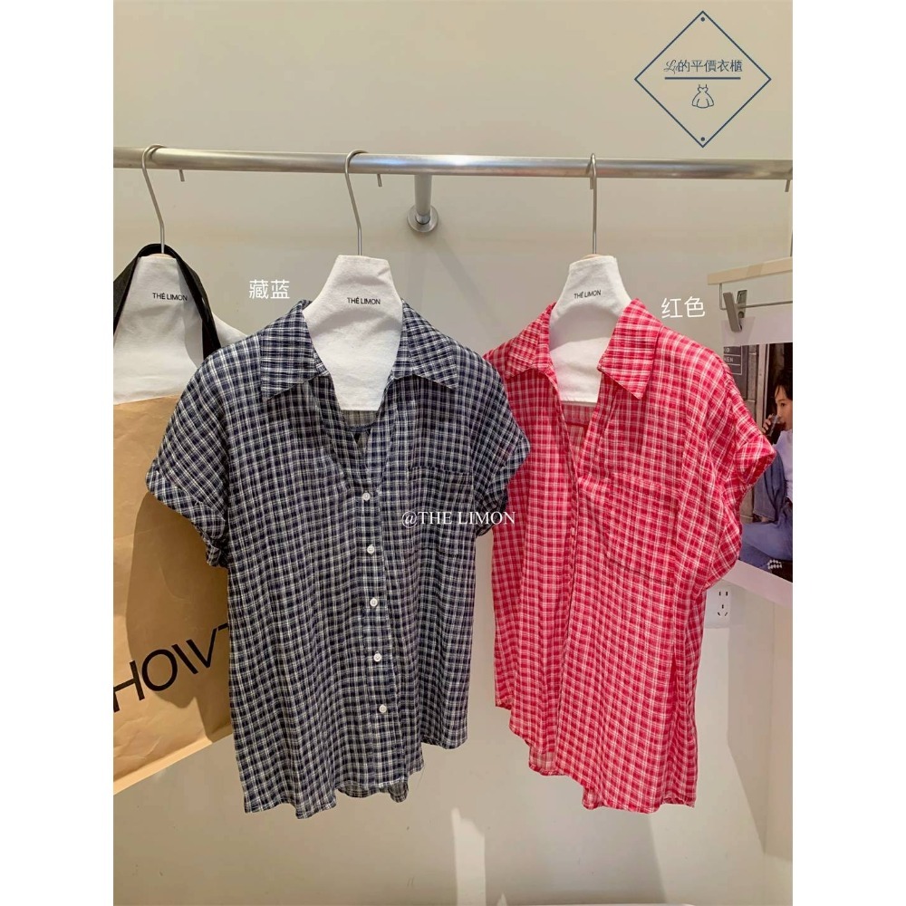 🌿Lu的平價衣櫃🌸現貨A03-03-8676-27✔️韓系質感檸檬家🍋THE LIMON韓系慵懶復古格紋百搭襯衫-細節圖4