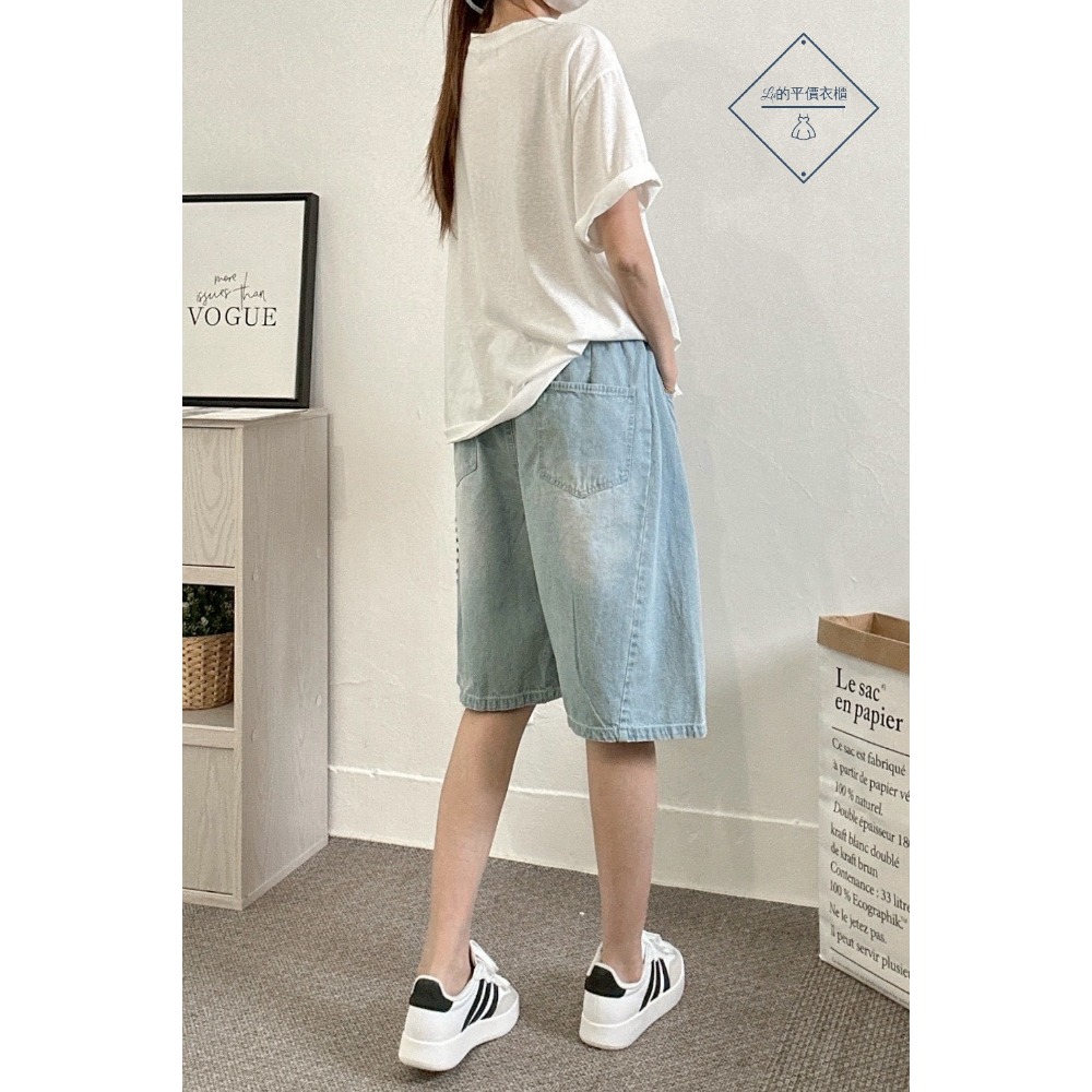 🌿Lu的平價衣櫃🌿🌸現貨F5002-27✔️韓系率性簡約水洗刷白牛仔中褲#牛仔褲#率性#六分褲#百搭#簡約#刷白-細節圖2