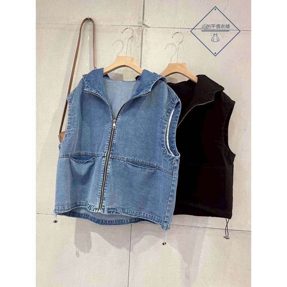 🌿Lu的平價衣櫃🌿🌸現貨A03-W11-609-32✔️韓系率性百搭顯瘦束口連帽牛仔背心#連帽#牛仔#背心#外套-細節圖3