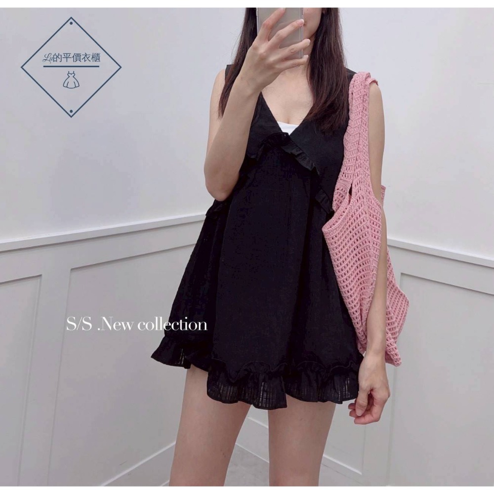 🌿Lu的平價衣櫃🌿🌸現貨38950e3✔️韓國同款🇰🇷甜美感V領荷葉邊造型短洋裝#甜美#荷葉邊#無袖#短洋-細節圖4