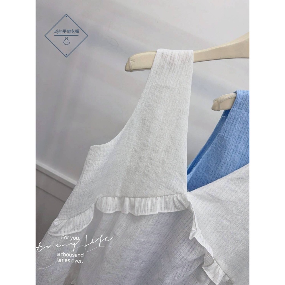 🌿Lu的平價衣櫃🌿🌸現貨38950e3✔️韓國同款🇰🇷甜美感V領荷葉邊造型短洋裝#甜美#荷葉邊#無袖#短洋-細節圖5