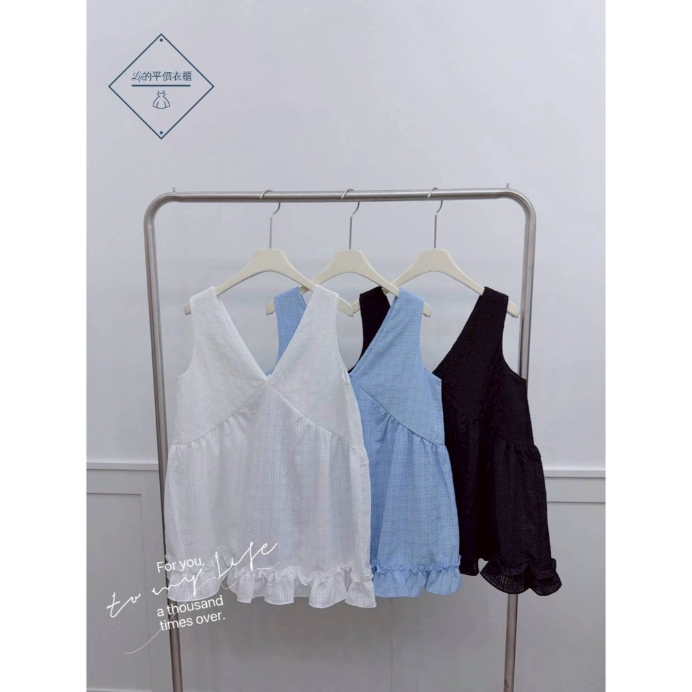 🌿Lu的平價衣櫃🌿🌸現貨38950e3✔️韓國同款🇰🇷甜美感V領荷葉邊造型短洋裝#甜美#荷葉邊#無袖#短洋-細節圖6