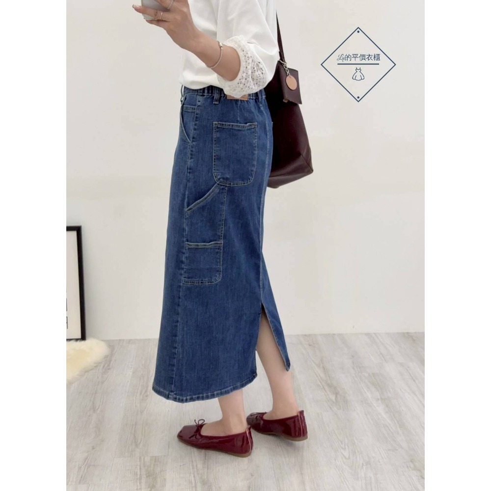 🌿Lu的平價衣櫃🌿🌸現貨B04-W20-9033-29✔️韓系甜美個性設計感後叉彈力牛仔半身長裙#牛仔裙#長裙-細節圖3