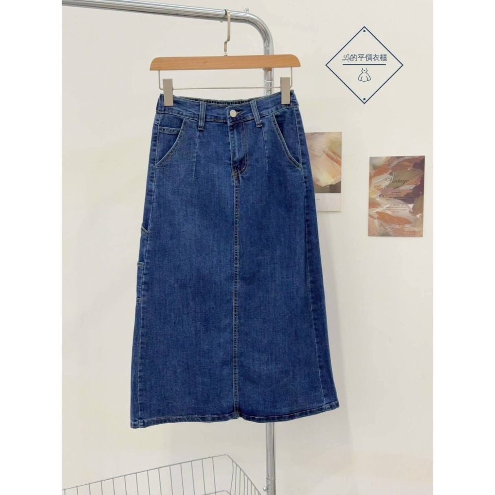 🌿Lu的平價衣櫃🌿🌸現貨B04-W20-9033-29✔️韓系甜美個性設計感後叉彈力牛仔半身長裙#牛仔裙#長裙-細節圖6