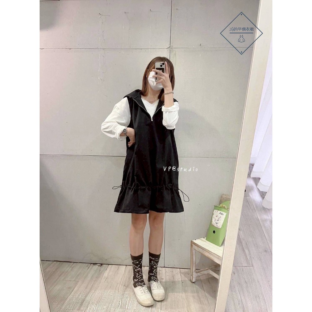 🌿Lu的平價衣櫃🌿🌸現貨A04-W11-9100-33✔️韓系質感百搭設計感連帽背心洋（不含內搭）背心裙#連帽洋-細節圖3