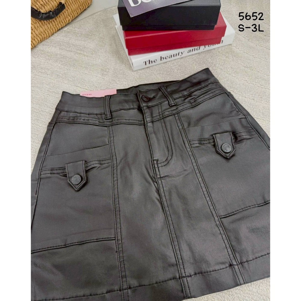 🌿Lu的平價衣櫃🌿🌸現貨5652a25✔️韓版謬系工裝風彈力皮裙#短裙#美式#個性#率性#百搭#皮裙#皮革#性感-細節圖5