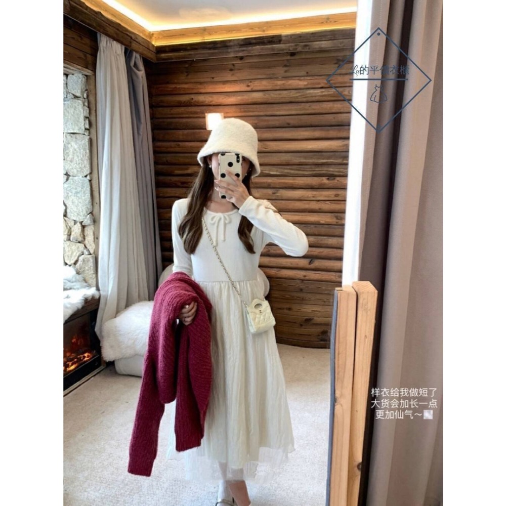 🌿Lu的平價衣櫃🌿🌸現貨8376-35✔️韓系質感ʏ.ᴊɪᴀ月光女神拼接紗磨毛連衣裙#洋裝#蝴蝶結#紗裙#磨毛-細節圖3