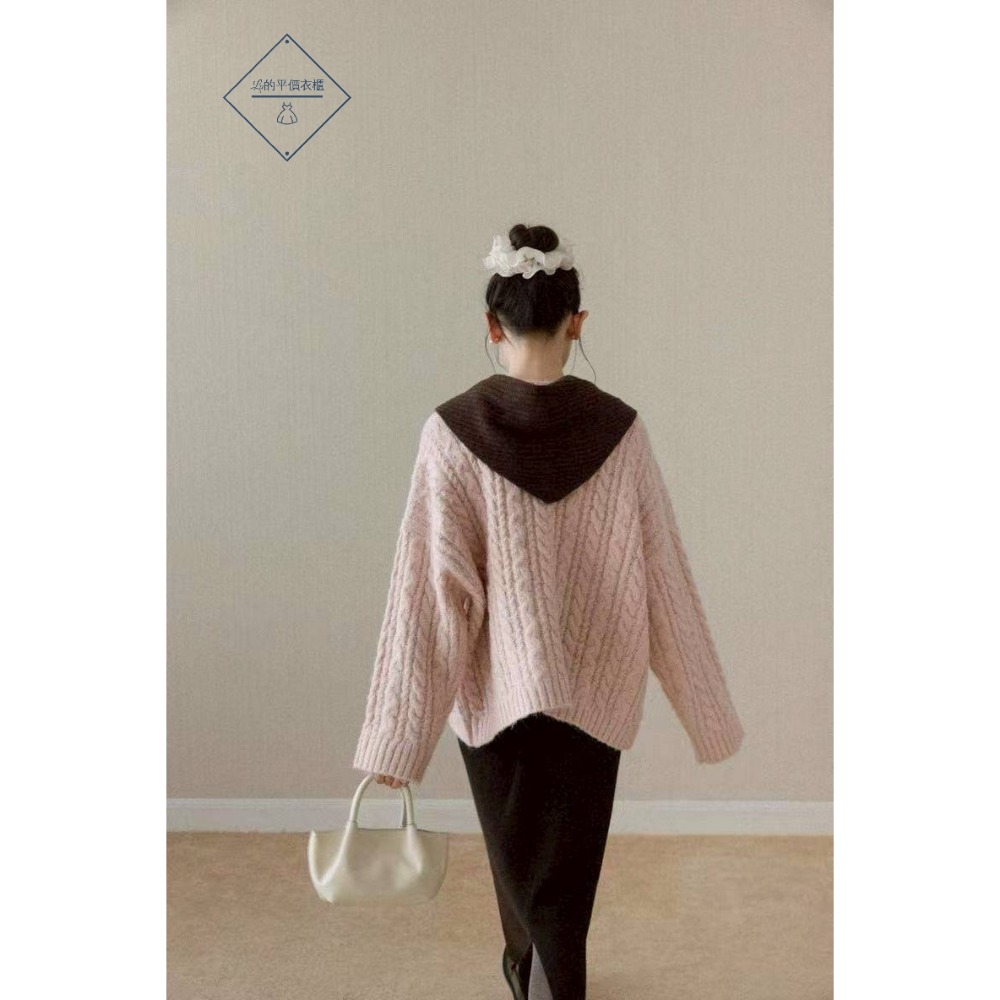 🌿Lu的平價衣櫃🌿🌸現貨A02-17-433-32✔️韓系溫柔甜美粉色慵懶少女毛衣+毛球披肩兩件套#韓系甜美#女裝-細節圖4