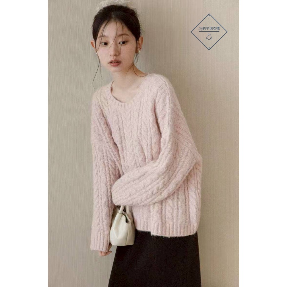 🌿Lu的平價衣櫃🌿🌸現貨A02-17-433-32✔️韓系溫柔甜美粉色慵懶少女毛衣+毛球披肩兩件套#韓系甜美#女裝-細節圖7