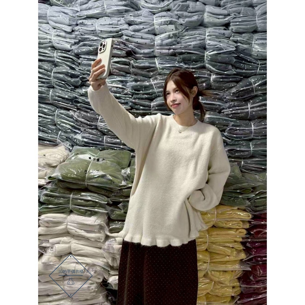 🌿Lu的平價衣櫃🌿🌸現貨A02-17-370-31✔️韓系甜美花邊下擺毛衣#長版上衣#甜美針織女裝#花邊#韓系女裝-細節圖3