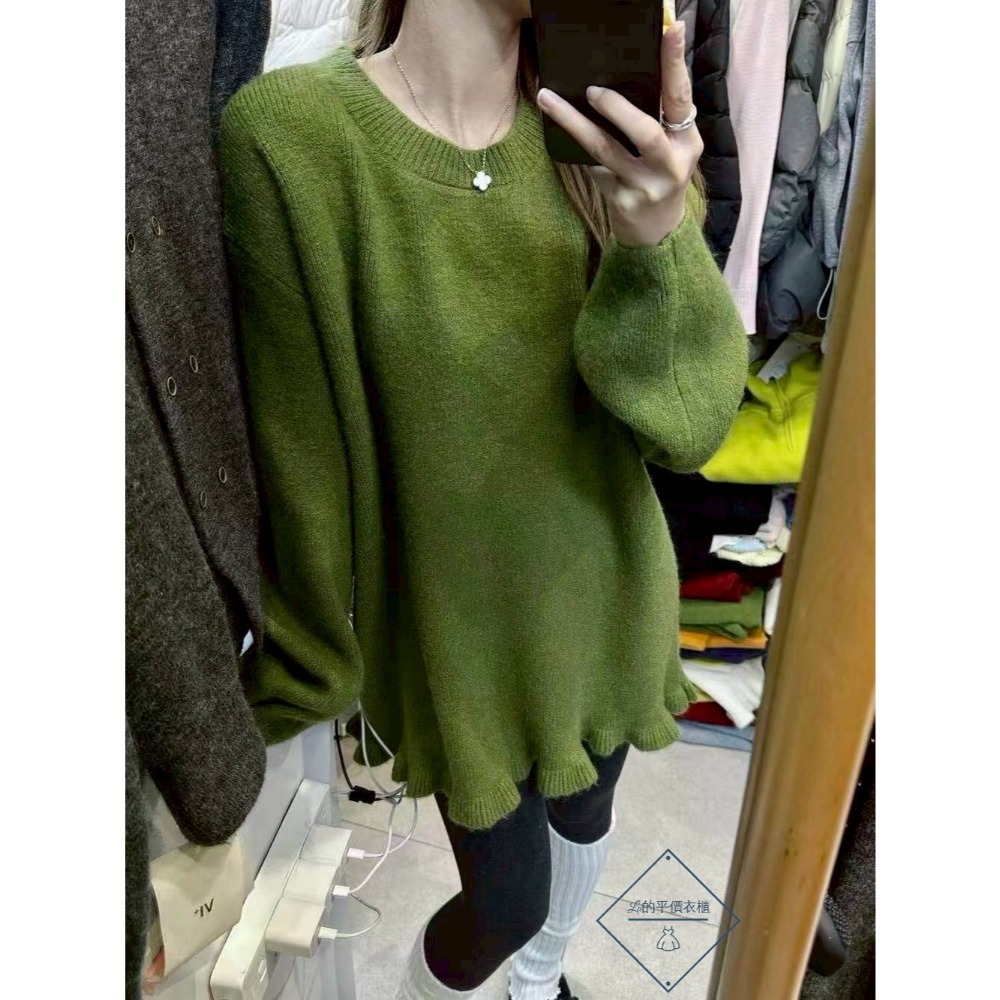 🌿Lu的平價衣櫃🌿🌸現貨A02-17-370-31✔️韓系甜美花邊下擺毛衣#長版上衣#甜美針織女裝#花邊#韓系女裝-細節圖4