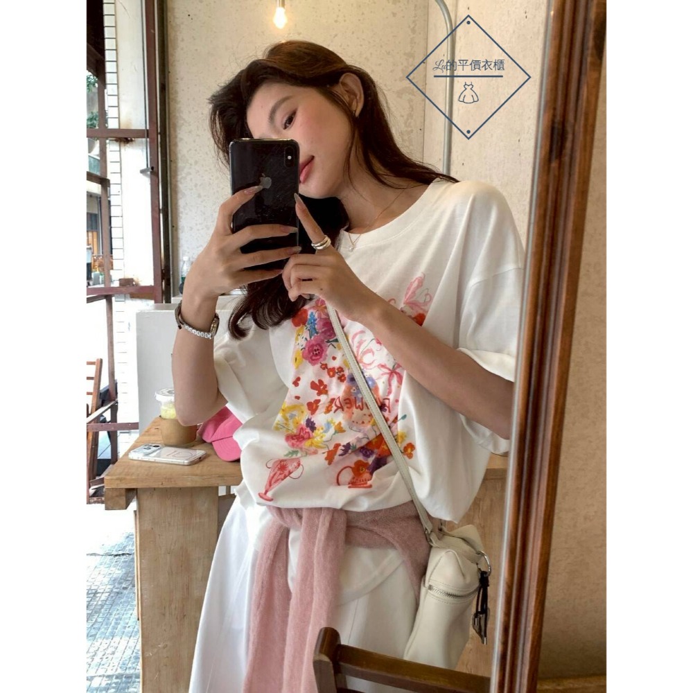 🌿Lu的平價衣櫃🌿🌸現貨03-10135-23✔️韓系質感檸檬家🍋THE LIMON莫奈花園印花寬鬆短袖T-細節圖3