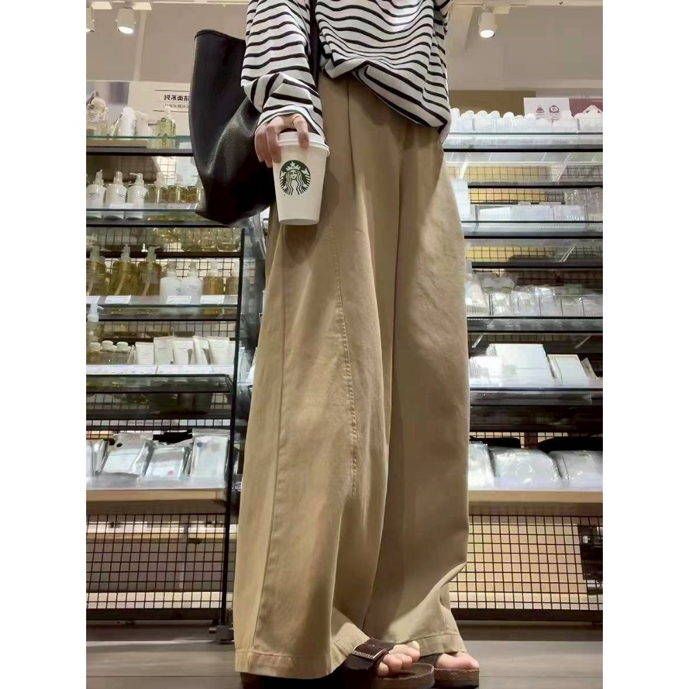 🌿Lu的平價衣櫃🌿🌸現貨B02-17-202645-3✔️日系復古闊腿垂感工裝直筒褲#復古#率性#工裝風#鬆緊腰-細節圖2