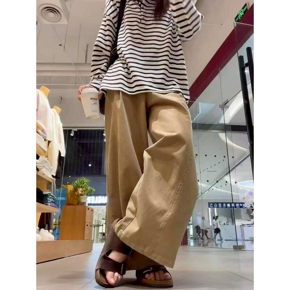 🌿Lu的平價衣櫃🌿🌸現貨B02-17-202645-3✔️日系復古闊腿垂感工裝直筒褲#復古#率性#工裝風#鬆緊腰-細節圖3