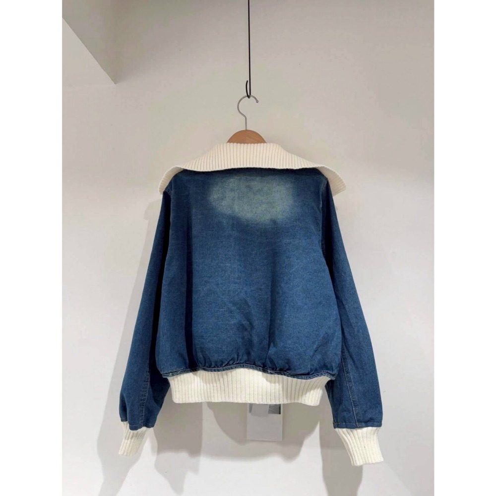 🌿Lu的平價衣櫃🌿🌸現貨A01-W02-11422-49✔️韓系質感設計感造型翻領針織拼接牛仔外套-細節圖5