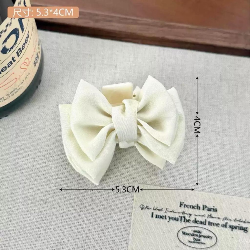 【老闆的娘】高雄現貨 韓版氣質緞面蝴蝶結抓夾 立體雙層蝴蝶結 公主頭 造型瀏海夾 側邊抓夾 頭飾 南瓜夾 髮飾-細節圖8