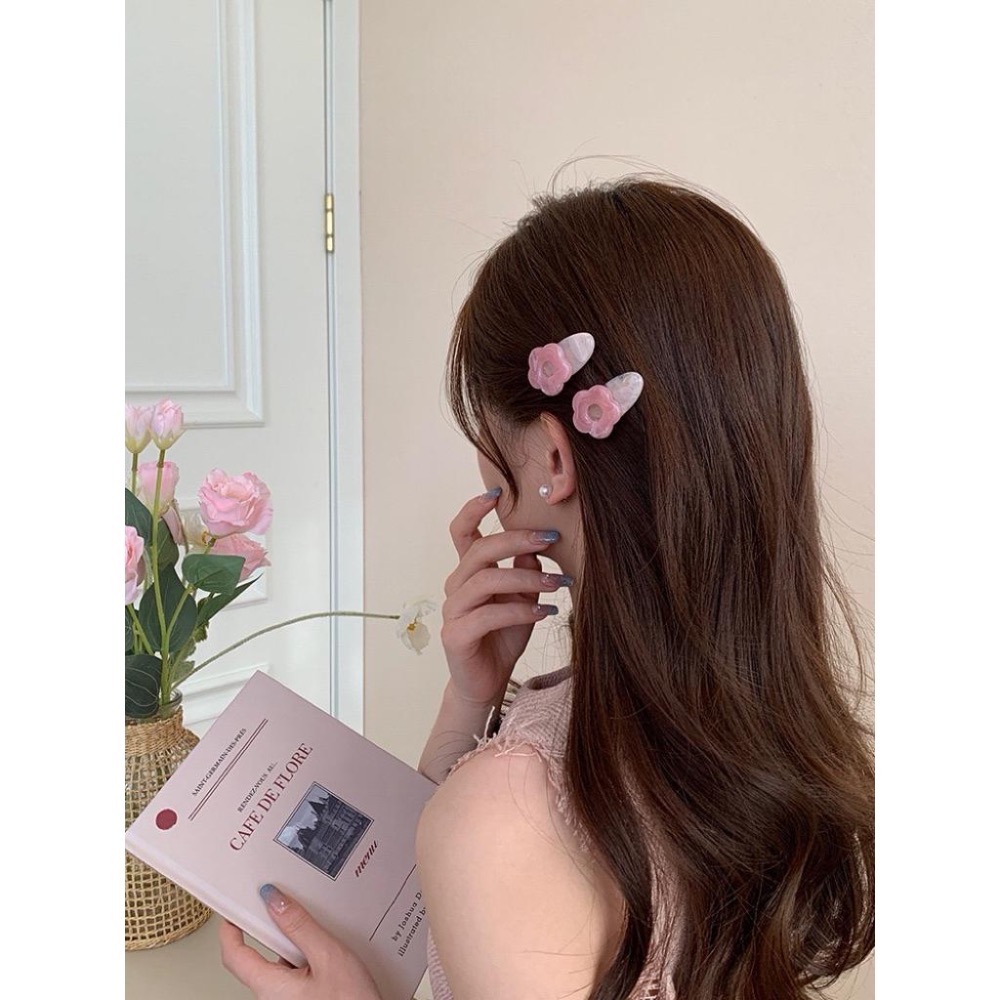 【老闆的娘】高雄現貨 韓系溫柔可愛花朵鴨嘴夾 甜美果凍色小花邊夾 女瀏海夾 碎髮夾 造型髮夾 粉色小夾子 髮飾-細節圖4