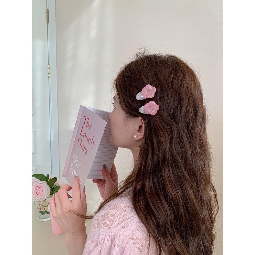 【老闆的娘】高雄現貨 韓系溫柔可愛花朵鴨嘴夾 甜美果凍色小花邊夾 女瀏海夾 碎髮夾 造型髮夾 粉色小夾子 髮飾-細節圖5