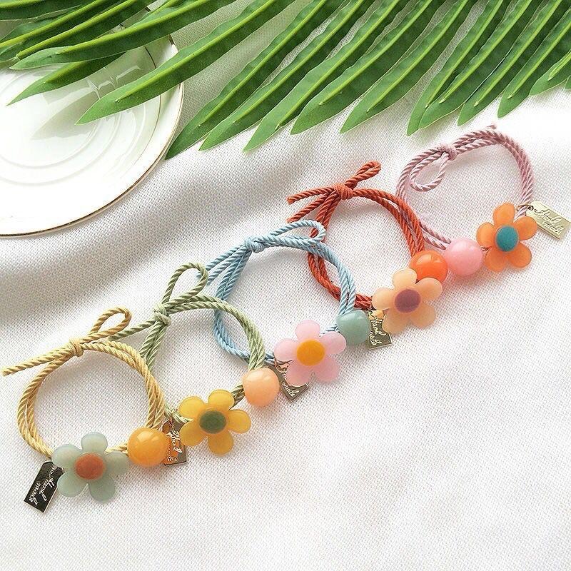 【老闆的娘】高雄現貨 隔日出 韓版可愛果凍色花朵高彈力髮圈 彩色小花造型髮繩 兒童頭繩 扎馬尾頭皮筋 女生髮圈 髮飾-細節圖3