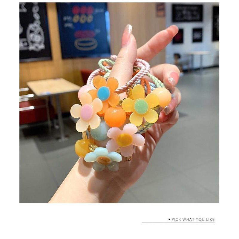 【老闆的娘】高雄現貨 隔日出 韓版可愛果凍色花朵高彈力髮圈 彩色小花造型髮繩 兒童頭繩 扎馬尾頭皮筋 女生髮圈 髮飾-細節圖6
