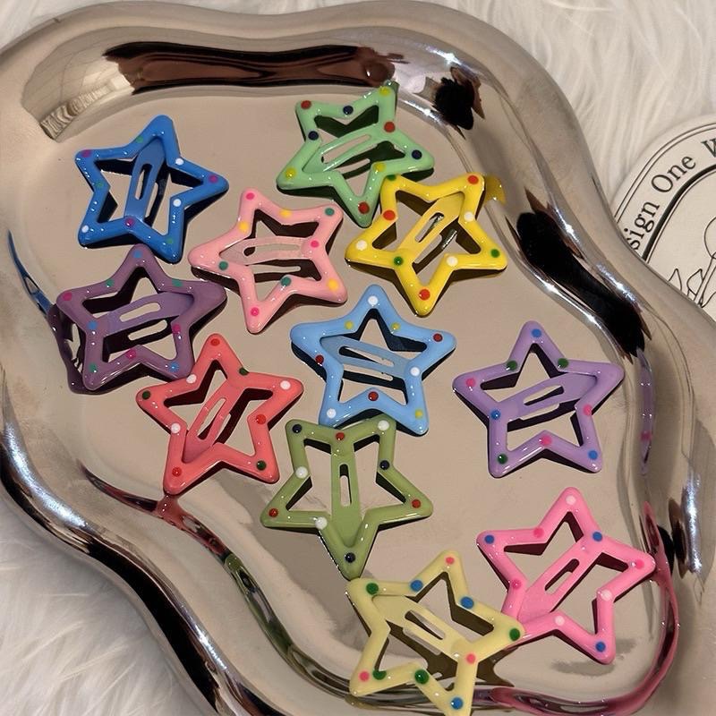 【老闆的娘】高雄現貨 隔日出 彩色滴釉波點星星髮夾 多巴胺 五角星 甜酷風 兒童髮夾 星星bb夾 碎髮夾 瀏海夾 髮飾-細節圖7