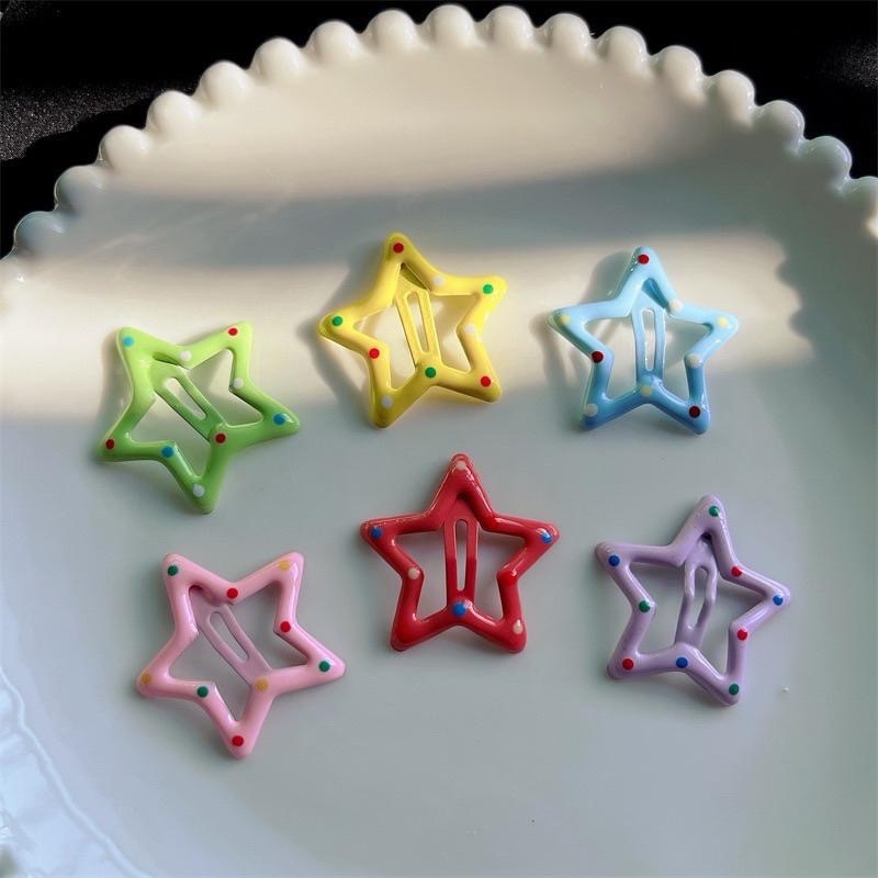 【老闆的娘】高雄現貨 隔日出 彩色滴釉波點星星髮夾 多巴胺 五角星 甜酷風 兒童髮夾 星星bb夾 碎髮夾 瀏海夾 髮飾-細節圖8