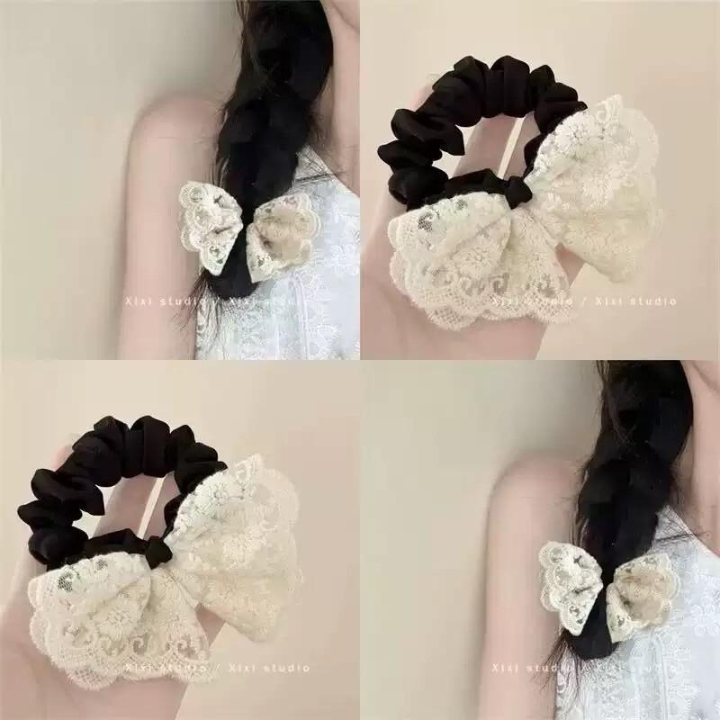 【老闆的娘】高雄現貨 隔日出 小眾蕾絲褶皺大腸髮圈 氣質甜美大腸髮圈 女生髮圈 綁馬尾 橡皮筋 包頭 髮繩 頭飾 髮飾-細節圖5