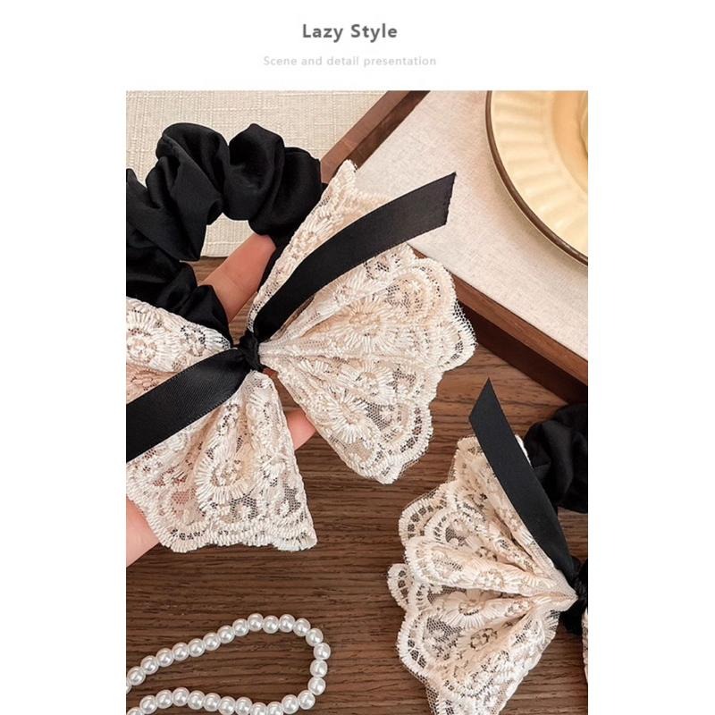 【老闆的娘】高雄現貨 隔日出 小眾蕾絲褶皺大腸髮圈 氣質甜美大腸髮圈 女生髮圈 綁馬尾 橡皮筋 包頭 髮繩 頭飾 髮飾-細節圖6