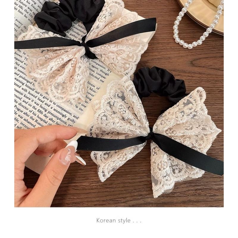 【老闆的娘】高雄現貨 隔日出 小眾蕾絲褶皺大腸髮圈 氣質甜美大腸髮圈 女生髮圈 綁馬尾 橡皮筋 包頭 髮繩 頭飾 髮飾-細節圖7