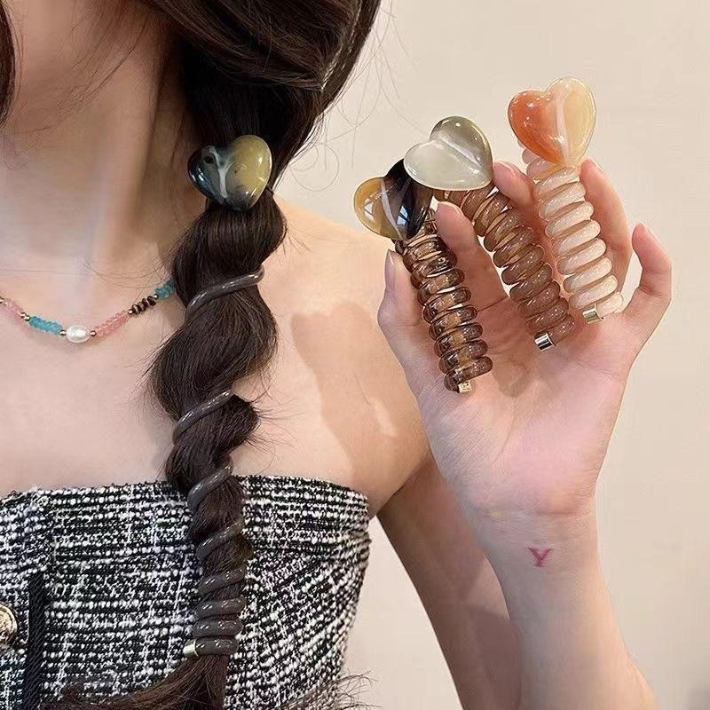 【老闆的娘】高雄現貨 隔日出 可愛造型泡泡辮頭繩 高級感愛心電話線髮圈 馬尾編髮神器 女生髮圈 頭飾 辮子捲捲髮繩 髮飾-細節圖6