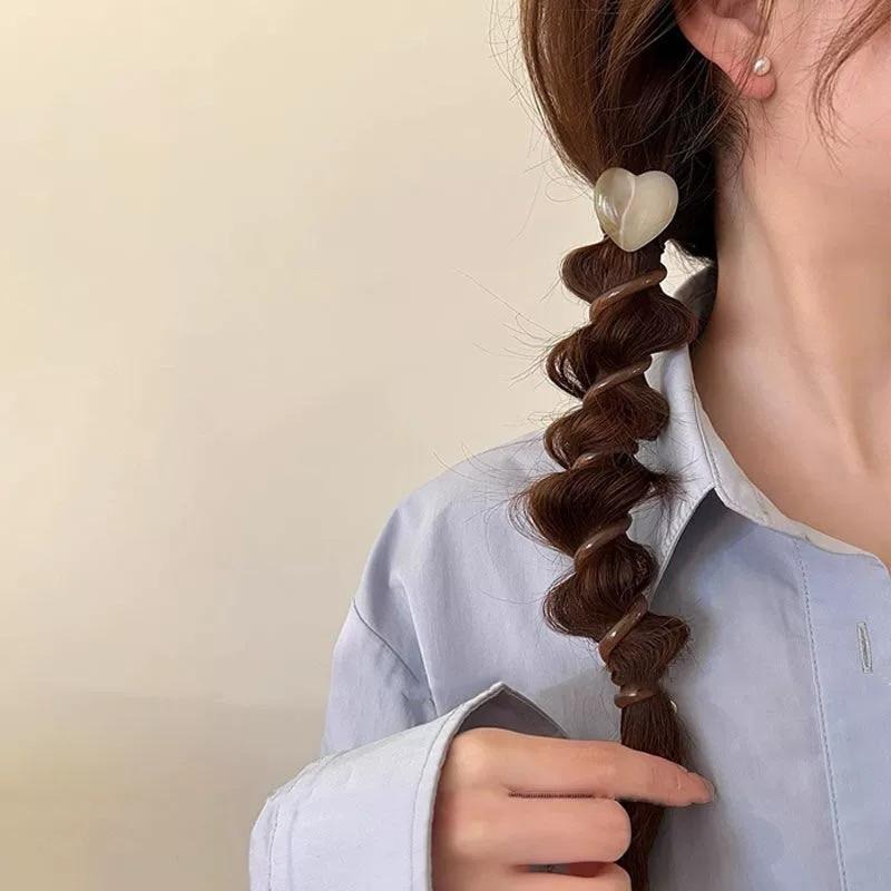 【老闆的娘】高雄現貨 隔日出 可愛造型泡泡辮頭繩 高級感愛心電話線髮圈 馬尾編髮神器 女生髮圈 頭飾 辮子捲捲髮繩 髮飾-細節圖7