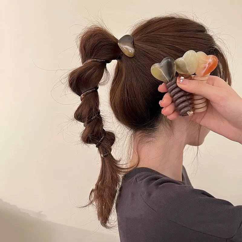 【老闆的娘】高雄現貨 隔日出 可愛造型泡泡辮頭繩 高級感愛心電話線髮圈 馬尾編髮神器 女生髮圈 頭飾 辮子捲捲髮繩 髮飾-細節圖8